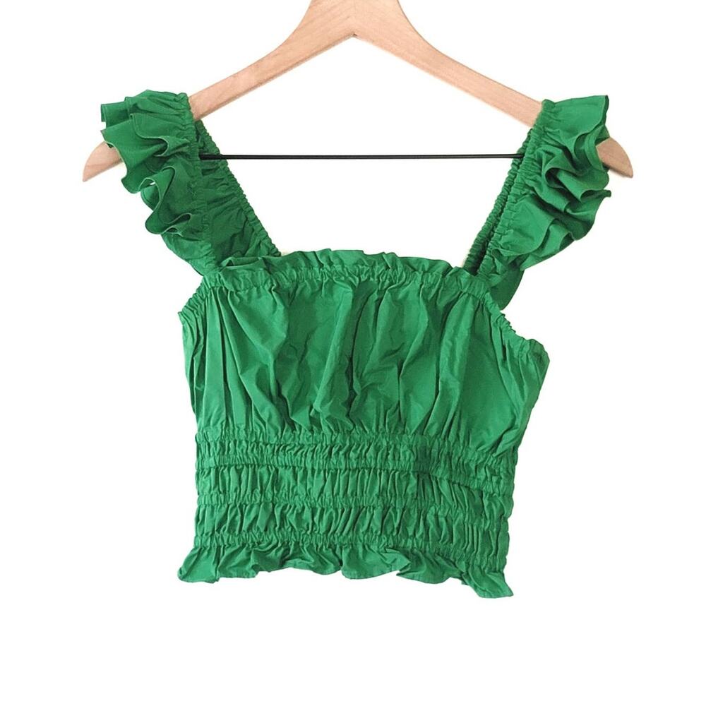 NEW Anthropologie Maeve Green Smocked Taffeta Tank - Size 4